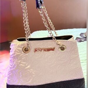 Betsey Johnson Black and White Embossed Shoulder Bag